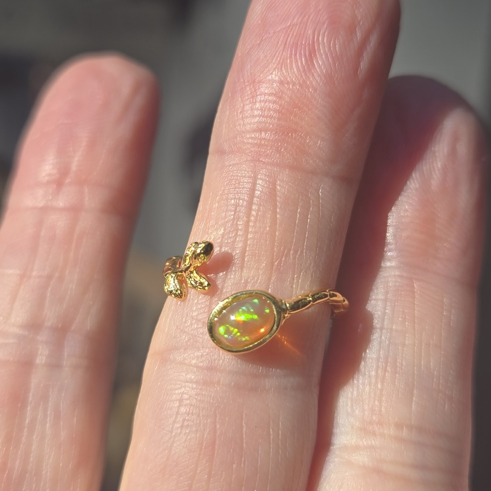 Opal Natural 1k Adjustable Sterling & Gold Ring Sz6 Adjustable - Picture 3 of 11